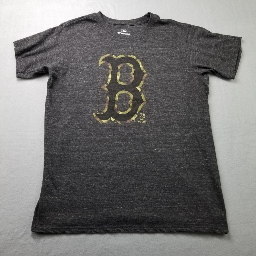 Boston Red Sox T-Shirt Mens Size L Gray Camo Camouflage B Logo Fanatics